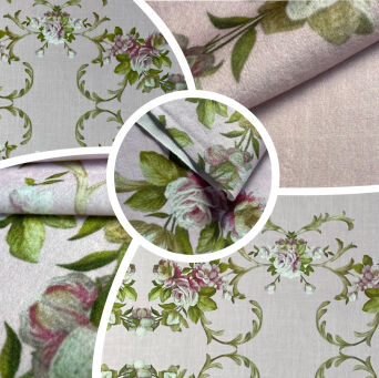 Tissu d'ameublement microfibre Fleurs sur fond rose