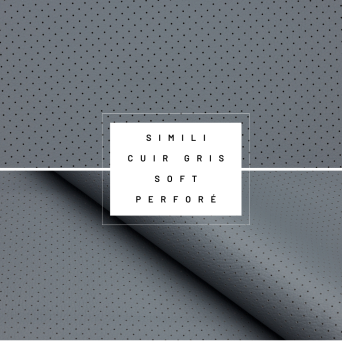 Simili cuir raffiné gris avec finition perforée, offrant confort et style.